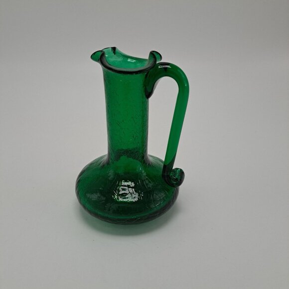 Vintage Green Crackle Glass Pitcher With Applied Handle - Picture 3 of 10